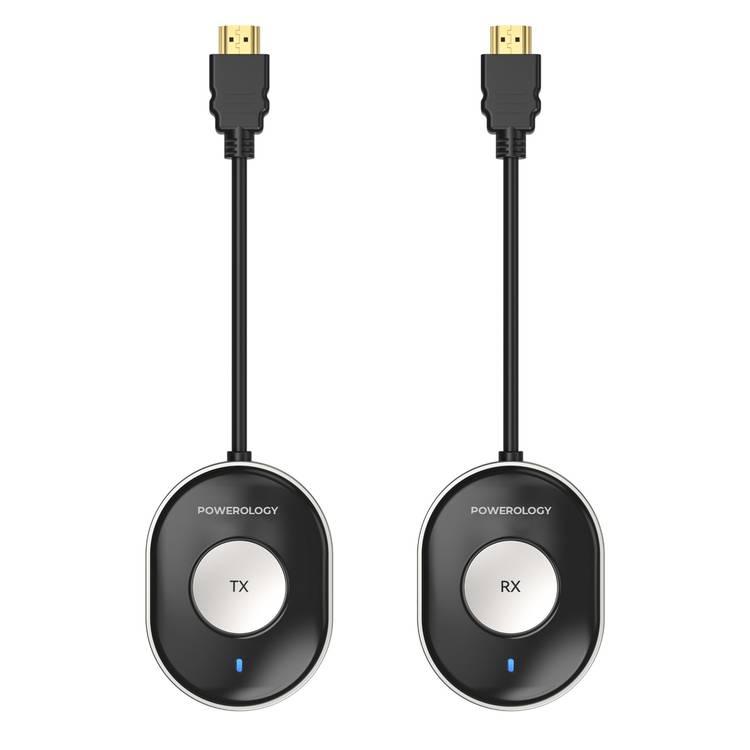 Powerology Wireless HDMI Direct Mobile Streaming Audio &amp; Video، نطاق نقل 50 مترًا، دقة 4K، زمن انتقال منخفض، متوافق مع iOS وAndroid - أسود 