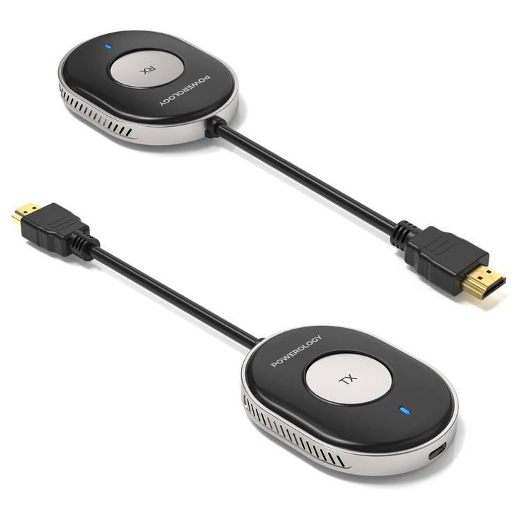 Powerology Wireless HDMI Direct Mobile Streaming Audio &amp; Video، نطاق نقل 50 مترًا، دقة 4K، زمن انتقال منخفض، متوافق مع iOS وAndroid - أسود 