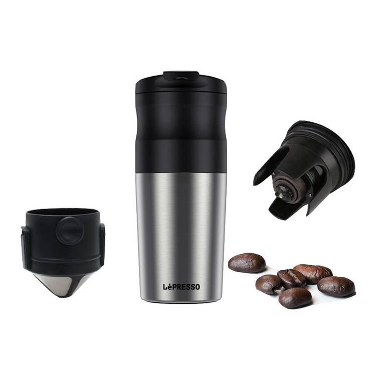 LePresso Portable Mug Burr Grinder Coffee Maker - Silver