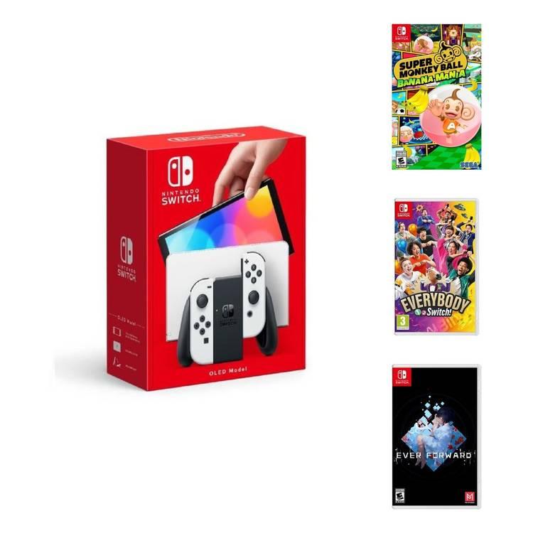 Nintendo Switch OLED White Joy-Con Console + 3 Video Games