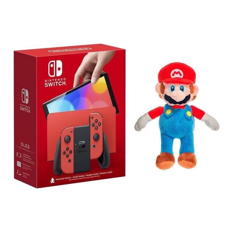 Nintendo Switch OLED - Mario RED Edition Console + FR-TEC Peluche Super Mario 22cm (Bundle) - Red