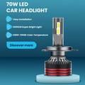 Powerology 70W LED Car Headlight Bulbs H4, 6000LM Super Bright Light, Heat Dissipation, Easy Installation - Black