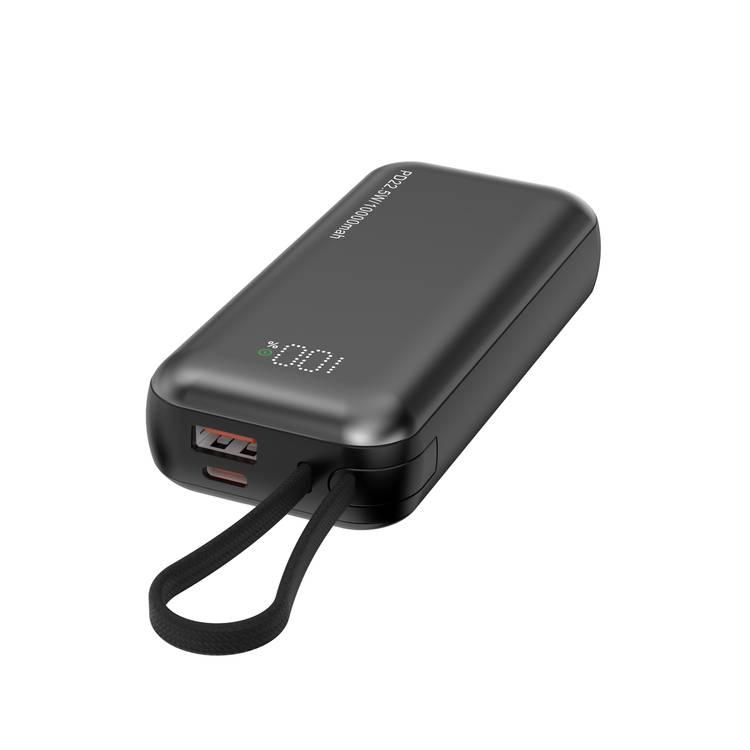 Porodo 10,000 mAh Power Bank - Dual Built-In Type-C and Lightning Cables, PD 22.5W Max Output, Fast Charging from 0 to 60% in 30 Minutes, Digital Display, Compatible with iPhone 15/14, Samsung S24/S23, Huawei, iPad, AirPods and More - Black