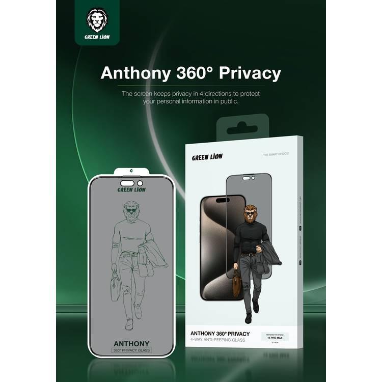 Green Lion ANTHONY 360° Privacy Screen Protector, Grease Resistance, Anti Fingerprint, Anti Peeping, Anti-Scratch, Easy Installation, Smudge-Free, Ultra Thin Screen for iPhone 15 Pro Max - Black