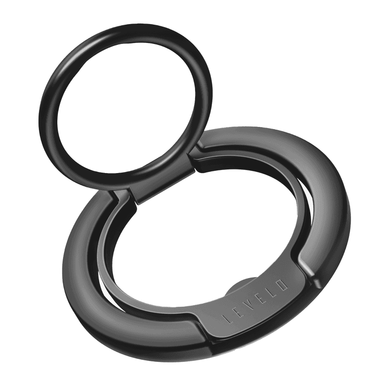 Levelo Luccio 2 In 1 Phone Ring Holder, Aluminum Alloy, 3500Gs Magnetic Force - Black