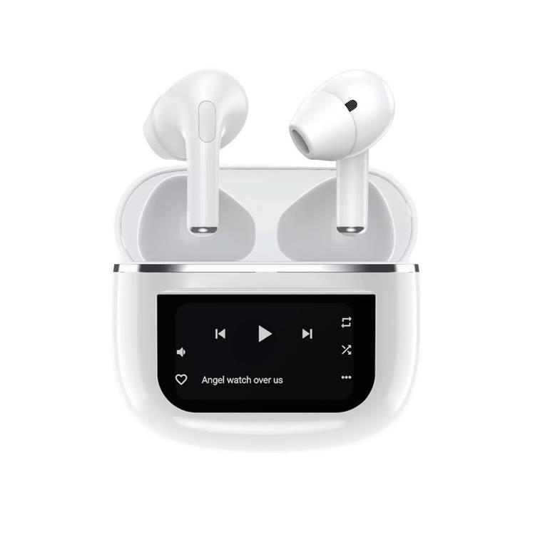 Porodo Soundtec Wonder TWS ANC Earphone with Touch Screen, Lightweight & Compact, Bluetooth V5.4, Remote Camera Trigger, Integrated Flashlight - White