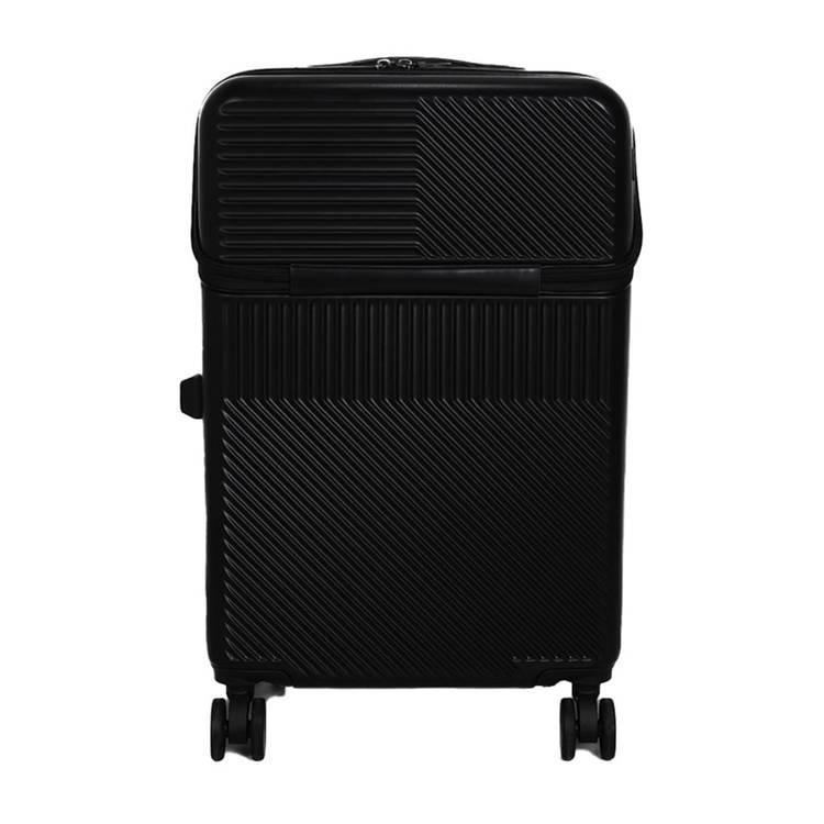  Levelo Odyssey 22" Front Opening LID Travel Luggage,30KG Weight Bearing, Shock Resistance, 360° Wheels Rotation, Telescopic Handle - Black