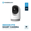 Powerology Indoor PTZ Smart Camera, 2304x1296pixels Resolution, 3MP, Motion Sensor, Night Vision, 100° Field of Vision, Echo Cancellation Audio, Two Way Audio, 2.4GHz Wi-fi - White 