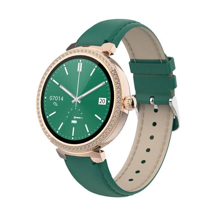 Porodo Belle Lady Smart Watch Rose Gold Dial, Bluetooth V5.4, AMOLED Display, IP68 Water Resistant, Activity Tracker, Bluetooth Calling, Compatible With IOS & Android - Green