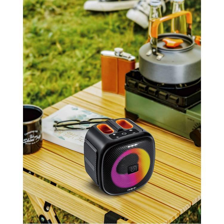 Porodo Soundtec Flash RGB Portable Bluetooth Speaker 16W, FM Radio, 6 Hours Playtime, Powerful Bass, 10 RGB Lights, Lightweight & Portable Design, USB Flash & Micro SD Card Inputs, AUX Port, Speaker for Home, Outdoors or Travel - Black