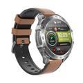 Porodo Hype Smart Watch with Wireless Earbuds and Brown Leather Band, Compatible with Android 5.0, IOS 10.0 and Above - Silver