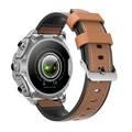 Porodo Hype Smart Watch with Wireless Earbuds and Brown Leather Band, Compatible with Android 5.0, IOS 10.0 and Above - Silver