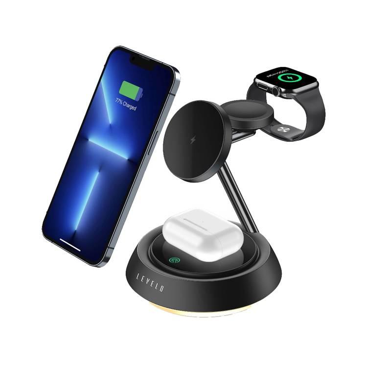 Levelo Sienese 3 In 1 Wireless Charger, Night Light, Touch Control, Strong Magnetic Force, Heat Dissipation System - Black