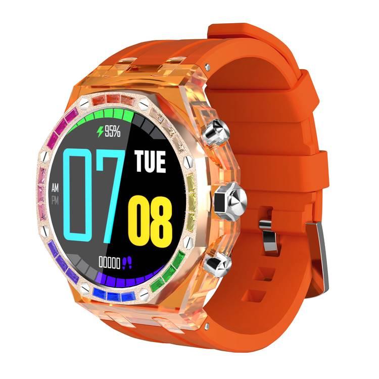 Porodo Transparent Cristallo AP Smartwatch, AMOLED Display, 1.43" Screen Size, 128MB Memory, 260mAh Lithium Polymer Battery, IP67, Bluetooth Calling, Activity Tracker, Health Monitoring - Orange