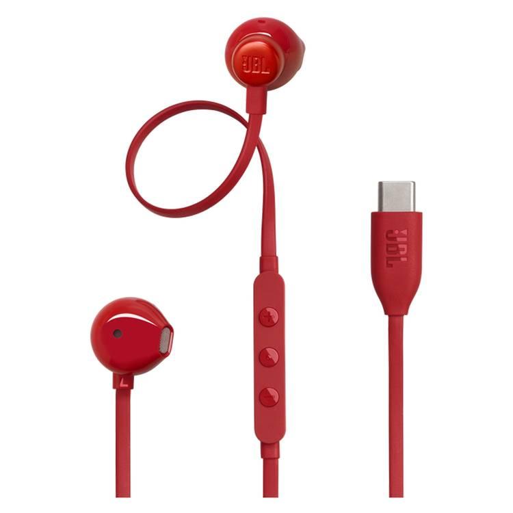 JBL Tune 305C USB-C Wired in Ear Hi-Res Headphones, Compatible with USB-C Devices, Digital to Analog Converter, EQ Presets - Red