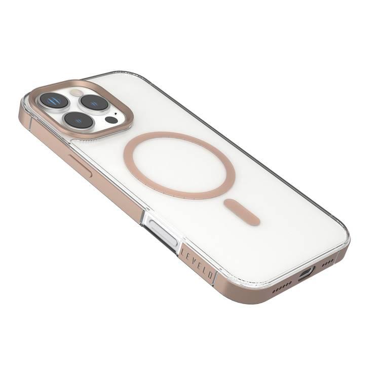 Levelo Claire with Aluminum Bumper Case for iPhone 16 Pro, Hybrid Case, MagSafe Compatibility - Rose Gold Titanium