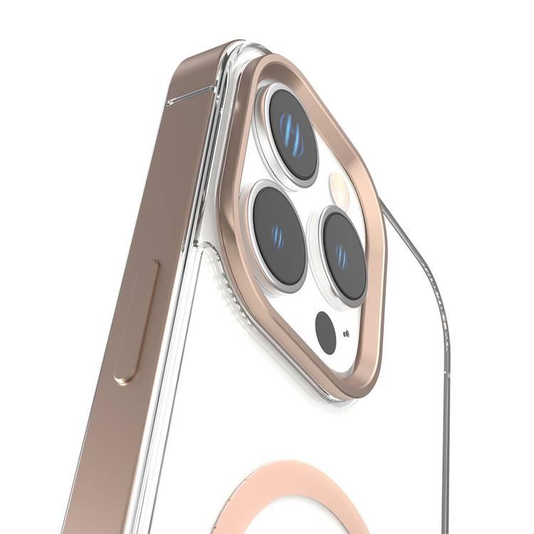 Levelo Claire with Aluminum Bumper Case for iPhone 16 Pro, Hybrid Case, MagSafe Compatibility - Rose Gold Titanium