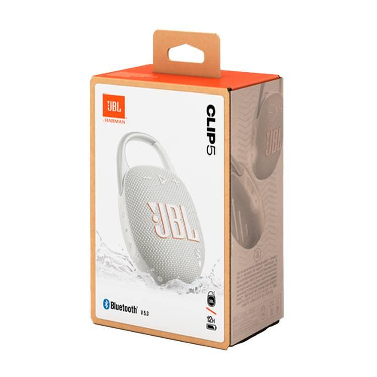 JBL Clip 5 Portable Wireless Speaker, Bluetooth 5.3, 3 Hours Charging Time, 7W Output Power, 15 Hours Battery Life, IP67 Waterproof & Dustproof - White