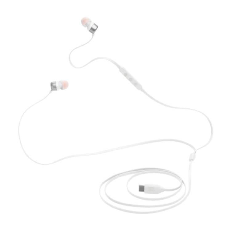 JBL T310C USB-C Wired Earphones, High Resolution Audio, Tangle-Free Flat Cable, Digital to Analog Converter, Compatible with PCs/Mobiles/Gaming Consoles, Pure Bass Sound, 1.2m - White