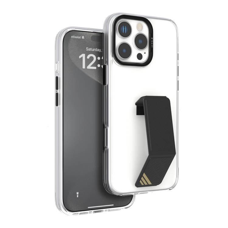 Levelo Morphix Clara Grip Case for iPhone 16 Pro Max, Impact Resistant Corners, Metal Camera Ring, Multi Functional Kickstand, Premium Bayer TPU, Leather Grip - Black