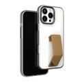 Levelo Morphix Clara Grip Case for iPhone 16 Pro, Impact Resistant Corners, Metal Camera Ring, Multi Functional Kickstand, Premium Bayer TPU, Leather Grip - Rose Gold Titanium