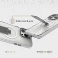 حافظة Levelo Morphix MagSafe Grip لهاتف iPhone 16 Pro، زوايا مقاومة للصدمات، حلقة معدنية للكاميرا، حامل متعدد الوظائف من مادة TPU الفاخرة من Bayer، مقبض من السيليكون - رمادي