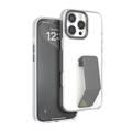 Levelo Morphix Clara Grip Case for iPhone 16 Pro Max, Impact Resistant Corners, Metal Camera Ring, Multi Functional Kickstand, Premium Bayer TPU, Leather Grip - Gray