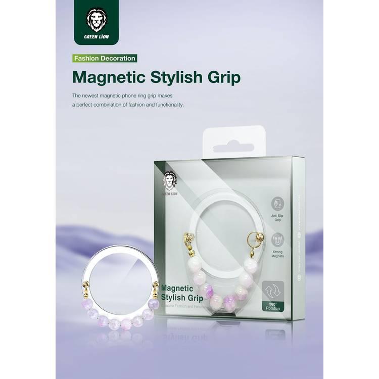 Green Lion Magnetic Stylish Grip, Strong N52 Magnets, Anti-Drop Protection, 360° Rotation, Anti-Slip Grip, Stylish Beaded Strap - Pink