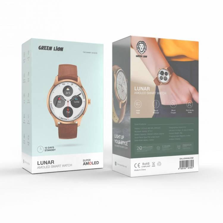 Green Lion Lunar AMOLED Smart Watch, Lithium Polymer Battery, Full Screen Touch, 1.32 Inch Display - Rose Gold