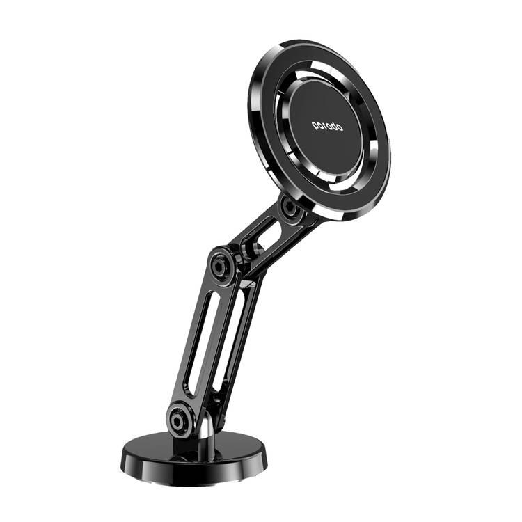 Porodo Zinc Alloy Phone Mount Multi-Joint & 360° Rotating Base, x42 Embedded N52 Magnets, Folding Design, One Hand Operation, 4500Gauss Magnetic Force - Black