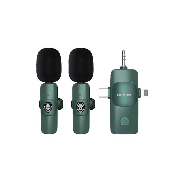 Green Lion 3 IN 1 Microphone Type-C / Lightning / Aux, 5H Working Time, 64DBM Signal-to-Noise Ratio, 60mAh Battery Capacity (Mic), 80mAh Battery Capacity (Receiver) - Green