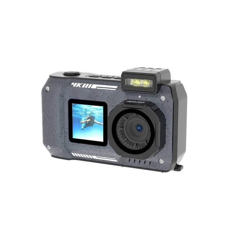 Porodo Waterproof Digital Camera Dual Screen & 18x Zoom , 20 Beauty Filter,  4K, 48MP, IP68 Waterproof (10M), 2500mAh Battery Capacity - Black