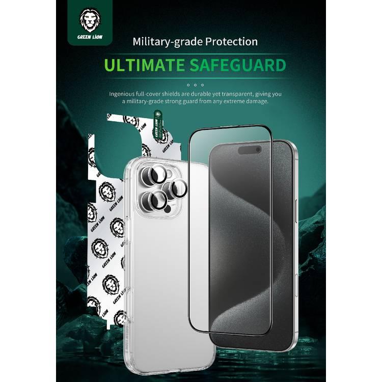 Green Lion 4 In 1 Defender Pack for iPhone 16 Pro Max, Anti-Shock Case, Nano HD Full Protection, Camera Lens Film, 3D Pet HD Glass - Clear 