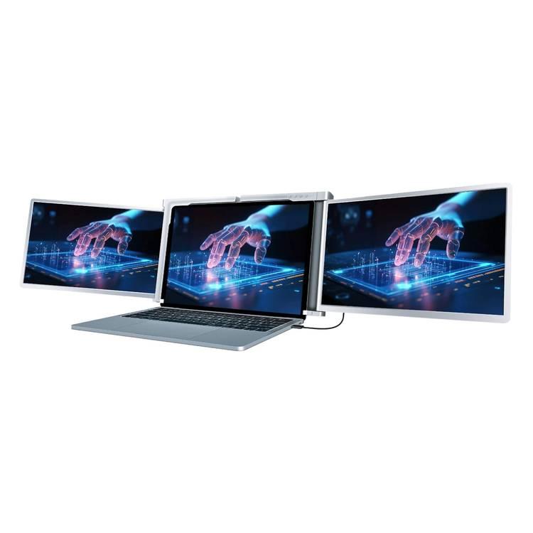 Powerology Dual Screen Portable Monitor 13.3" to 17.3" Laptops, Single Wire Connection, Windows & Mac Compatibility, 800:1 Contrast, 30ms Response Time, 16:9 Aspect Ratio - Silver