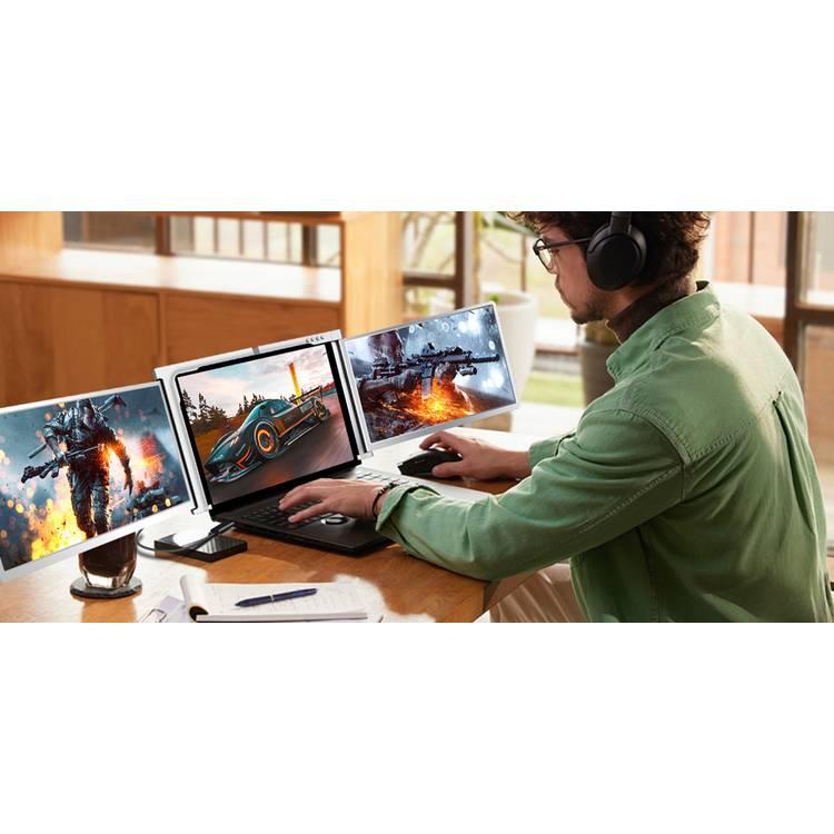 Powerology Dual Screen Portable Monitor 13.3" to 17.3" Laptops, Single Wire Connection, Windows & Mac Compatibility, 800:1 Contrast, 30ms Response Time, 16:9 Aspect Ratio - Silver