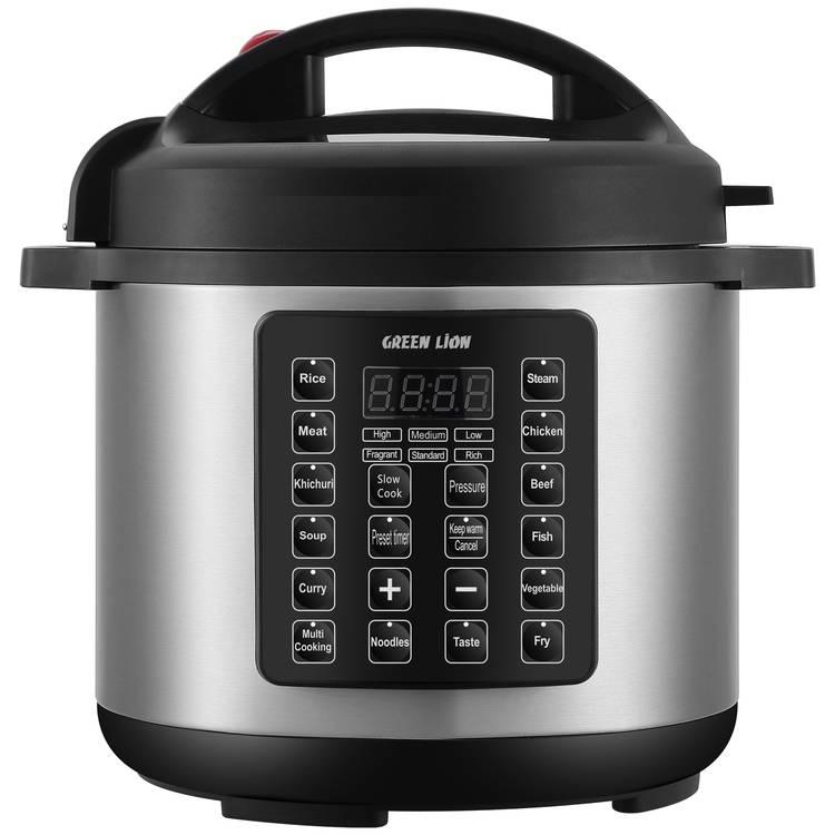 Green Lion 8L Electric Pressure Cooker, Auto Warm Function, 14 Cooking Modes, Digital Display, 24 Hour Preset Function - Black