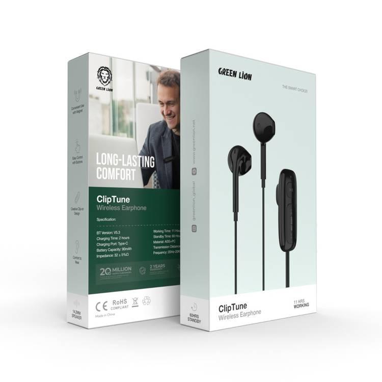 Green Lion Clip Tune Wireless Earphone, 11 Hours Working Time, Bluetooth V5.3, 10m Transmission Distance, 60 Hours Standby Time, 90mAh Battery, Creative Clip-on Design - Black