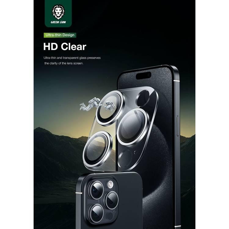 Green Lion HD Pro Camera Lens for iP15Pro/15Pro Max, 9H Tempered Glass Design, Full-Cover Adsorption - Silver