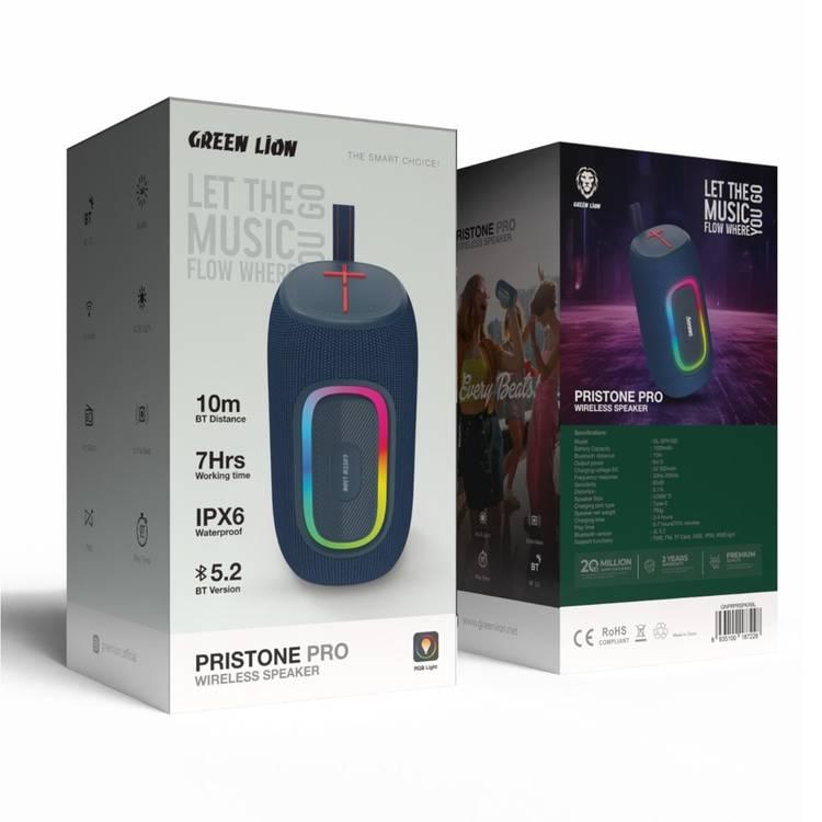 Green Lion Pristone Pro Wireless Speaker, Extra Bass, IPX6 Waterproof, 7 Hours Play Time, RGB Light -  Blue