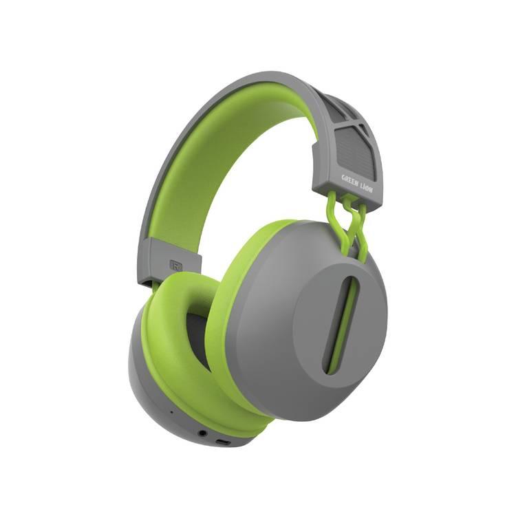 Green Lion SolarEcho Headphones, ANC, Infinite Playtime, 10m Distance, Microphone, AUX Support - Gray/Green