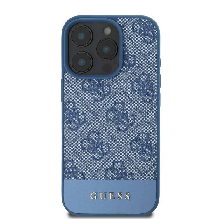 Guess PU 4G Leather Hard Case with Bottom Stripe For iPhone 16 Pro Max, Premium Material, Extra Shield Protection, Precise Cutouts, Drop Protection, Slim Profile, Easy Snap-On - Blue