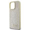 جراب Guess Fixed Glitter Hard Case مع شعار معدني مكتوب عليه Script لهاتف iPhone 16 Pro، تصميم رفيع، حماية من السقوط، سهل التركيب، مادة عالية الجودة، حماية إضافية - ذهبي