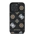 Guess PU 4G Design Hard Case With Peony For iPhone 16 Pro Max , Easy Snap-On, Slip Profile- Black 