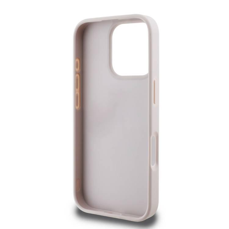 Guess PU 4G Leather Hard Case with Bottom Stripe For iPhone 16 Pro, Premium Material, Extra Shield Protection, Precise Cutouts, Drop Protection, Slim Profile, Easy Snap-On - Pink 