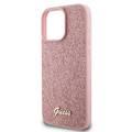 Guess Fixed Glitter Hard Case with Script Metal Logo for iPhone 16 Pro, Slim Profile, Drop Protection, Easy Snap-On, High-Quality Material, Extra Shield Protection - Pink