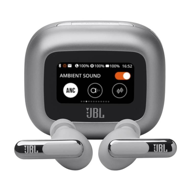 JBL Live Beam 3 True Wireless In-Ear Earbuds with Display & Mic, 48h Working Time, Type-C & Wireless Charging, ENC, ANC, BT 5.3 Earbud, BT 5.2 Charging Case - Silver