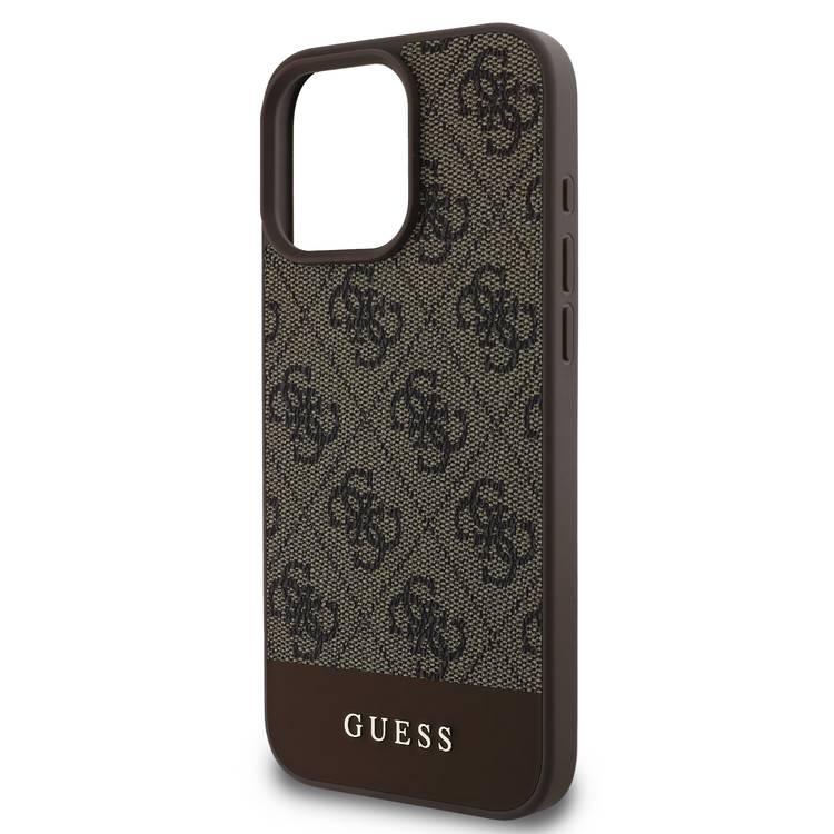 Guess PU 4G Leather Hard Case with Bottom Stripe For iPhone 16 Pro, Premium Material, Extra Shield Protection, Precise Cutouts, Drop Protection, Slim Profile, Easy Snap-On - Brown