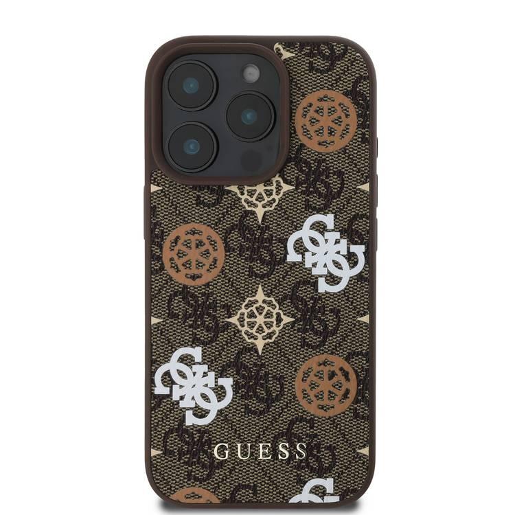 Guess PU 4G Design Hard Case With Peony For iPhone 16 Pro Max , Easy Snap-On, Slip Profile - Brown