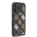 Guess PU 4G Design Hard Case With Peony For iPhone 16 Pro Max , Easy Snap-On, Slip Profile - Brown