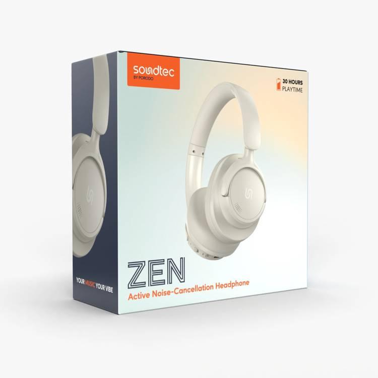 Porodo Soundtec Zen Hybrid Headphone with Noise Cancelling Technology & Type-C Charging Port - Beige